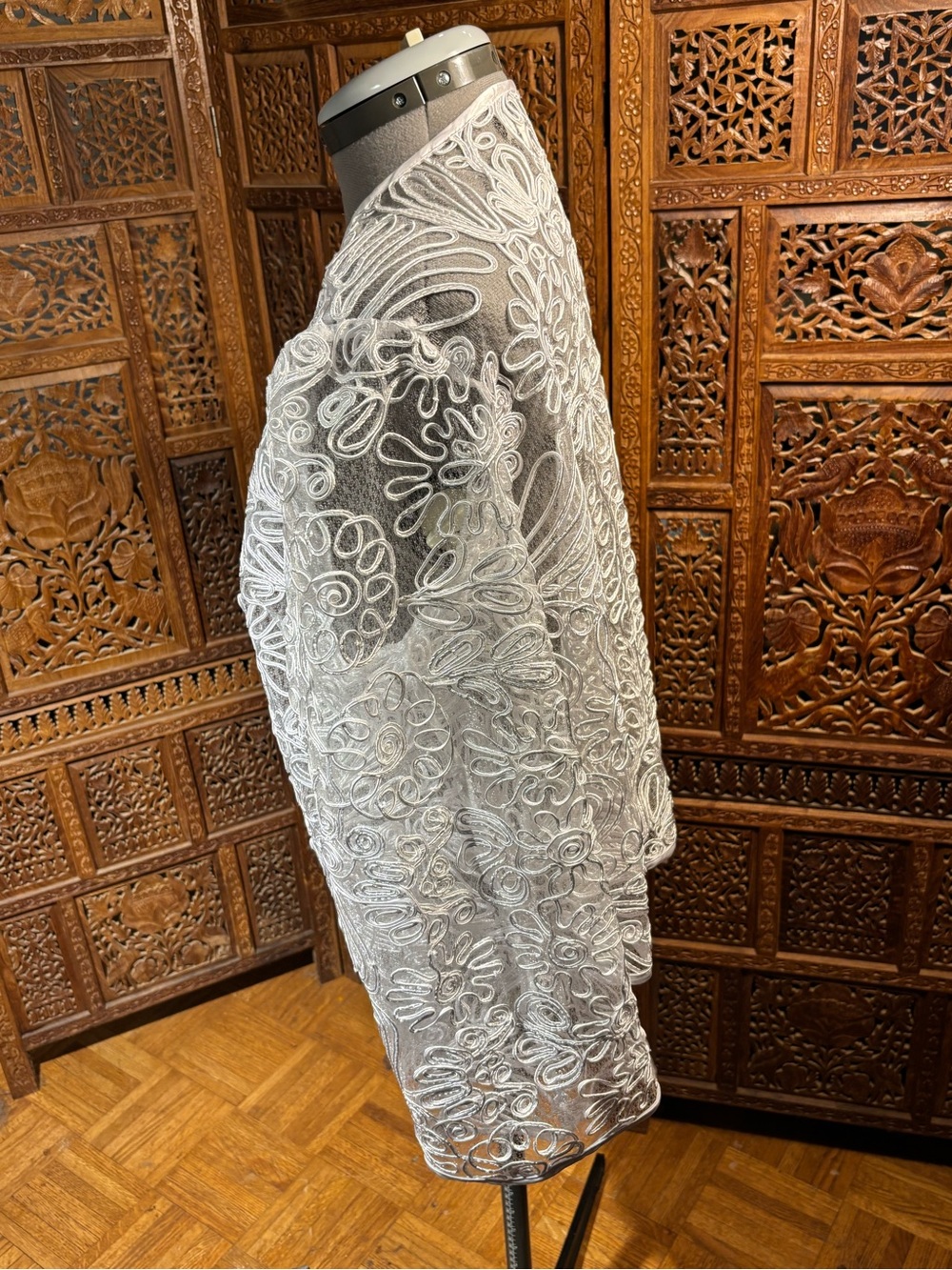 DCC White Sheer Ribbon Design Open-Front Women's Jacket - Picture 3 of 6